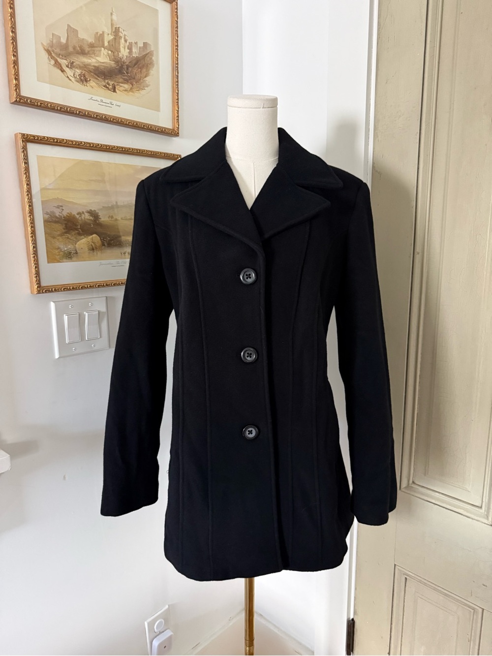 Wool & Cashmere Blend Pea Coat in Black by Croft and Barrow - Picture 2 of 9